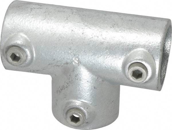 Kee - 1-1/2" Pipe, 90° Three Socket Tee, Malleable Iron Tee Pipe Rail Fitting - Galvanized Finish - Americas Industrial Supply