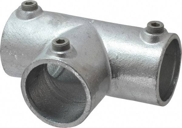 Kee - 2" Pipe, 90° Three Socket Tee, Malleable Iron Tee Pipe Rail Fitting - Galvanized Finish - Americas Industrial Supply