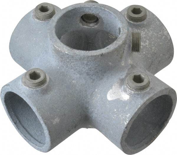 Kee - 1-1/2" Pipe, Four Socket Cross, Malleable Iron Cross Pipe Rail Fitting - Galvanized Finish - Americas Industrial Supply