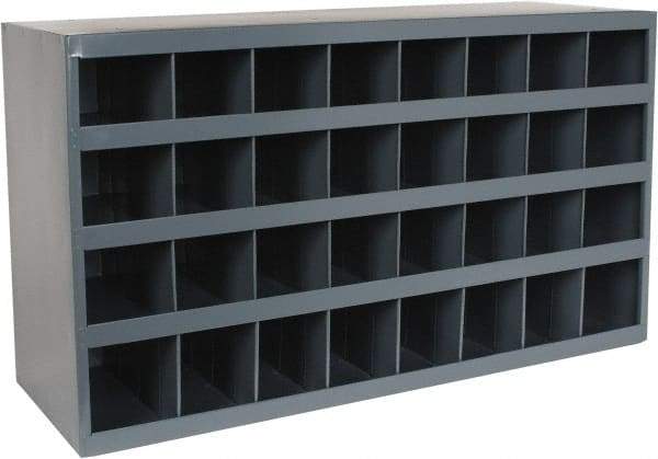 Durham - 32 Bin Bin Shelving Unit with Openings - 33-3/4 Inch Overall Width x 12 Inch Overall Depth x 19-1/4 Inch Overall Height, Gray Steel Bins - Americas Industrial Supply