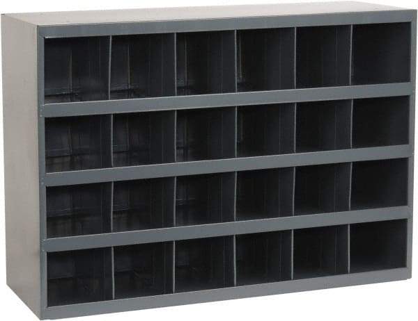 Durham - 24 Bin Bin Shelving Unit with Openings - 33-3/4 Inch Overall Width x 12 Inch Overall Depth x 24 Inch Overall Height, Gray Steel Bins - Americas Industrial Supply