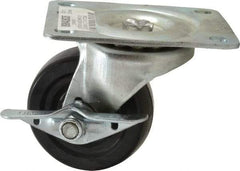Value Collection - 3" Diam x 1-1/4" Wide x 3-13/16" OAH Top Plate Mount Swivel Caster with Brake - Soft Rubber, 175 Lb Capacity, Self-Lubricating Bearing, 3-1/8 x 4-1/8" Plate - Americas Industrial Supply