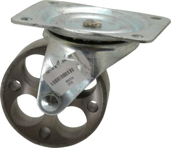 Albion - 4" Diam x 1-1/2" Wide x 5" OAH Top Plate Mount Swivel Caster - Cast Iron, 450 Lb Capacity, Plain Bearing, 4 x 5-1/8" Plate - Americas Industrial Supply