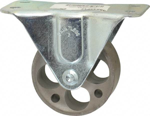 Albion - 3" Diam x 1-3/16" Wide x 3-13/16" OAH Top Plate Mount Rigid Caster - Cast Iron, 300 Lb Capacity, Plain Bearing, 2-1/2 x 4-15/16" Plate - Americas Industrial Supply