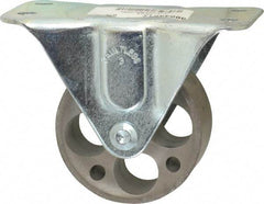 Albion - 3" Diam x 1-3/16" Wide x 3-13/16" OAH Top Plate Mount Rigid Caster - Cast Iron, 300 Lb Capacity, Plain Bearing, 2-1/2 x 4-15/16" Plate - Americas Industrial Supply