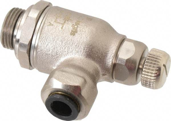 Legris - 8mm Tube OD x 3/8" BSPP Metal Flow Control Regulator - 0 to 145 psi, Buna Nitrile O-Ring & Treated Brass Material - Americas Industrial Supply