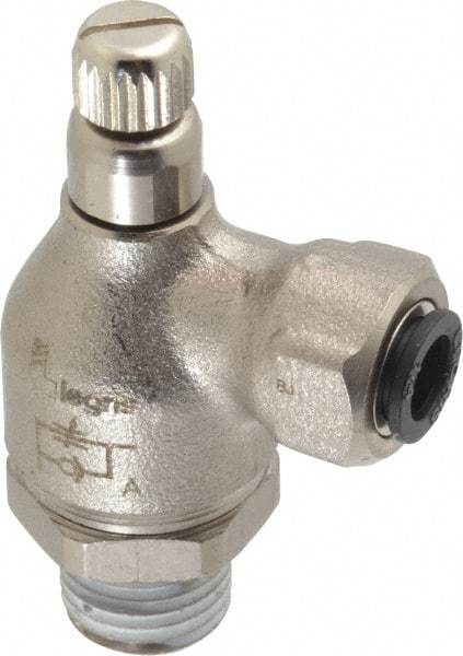 Legris - 1/4" Tube OD x 1/4" NPT Metal Flow Control Regulator - 0 to 145 psi & Treated Brass Material - Americas Industrial Supply