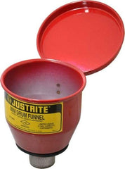 Justrite - 4-1/2" High x 4-1/2" Diam, Galvanized Steel, Manual Closing Pail Funnel with Flame Arrester - 1" Arrester/Tube Length, 5 Gal Drum/Pail Capacity - Americas Industrial Supply