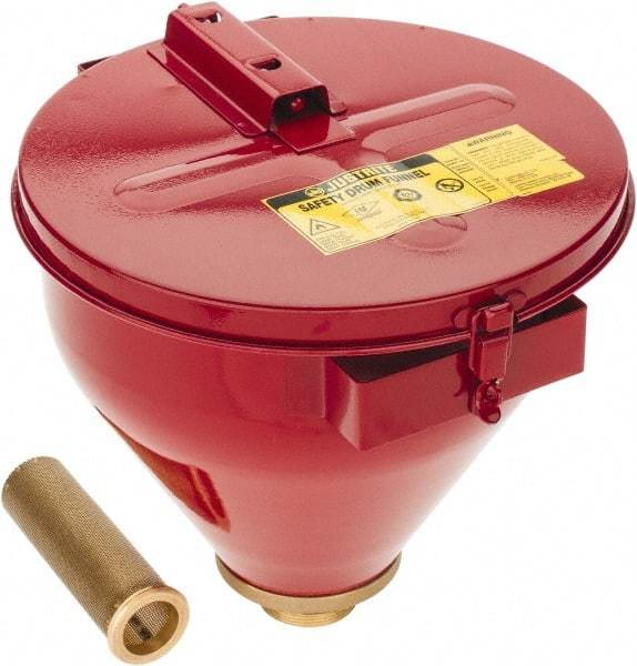 Justrite - 10" High x 10-3/4" Diam, Galvanized Steel, Self Closing Drum Funnel with Flame Arrester - 6" Arrester/Tube Length, 30 to 50 Gal Drum/Pail Capacity - Americas Industrial Supply