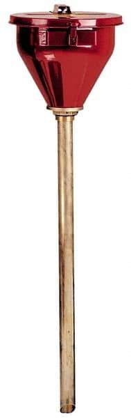 Justrite - 10" High x 10-3/4" Diam, Galvanized Steel, Self Closing Drum Funnel with Viscous Liquids Tube - 33" Arrester/Tube Length, 30 to 50 Gal Drum/Pail Capacity - Americas Industrial Supply