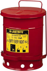 Justrite - 6 Gallon Capacity, Galvanized Steel Disposal Can - 11-7/8 Inch Wide/Diameter x 15-7/8 Inch High, Red, Foot Operated, Approved FM and UL - Americas Industrial Supply