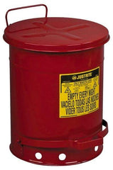 Justrite - 10 Gallon Capacity, Galvanized Steel Disposal Can - 13-15/16 Inch Wide/Diameter x 18-1/4 Inch High, Red, Foot Operated, Approved FM and UL - Americas Industrial Supply
