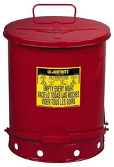 Justrite - 14 Gallon Capacity, Galvanized Steel Disposal Can - 16-1/16 Inch Wide/Diameter x 20-1/4 Inch High, Red, Foot Operated, Approved FM and UL - Americas Industrial Supply