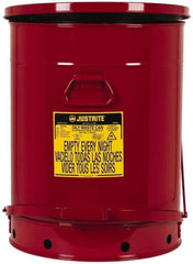 Justrite - 21 Gallon Capacity, Galvanized Steel Disposal Can - 18-3/8 Inch Wide/Diameter x 23-7/16 Inch High, Red, Foot Operated, Approved FM and UL - Americas Industrial Supply