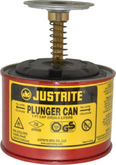 Justrite - 1 Pint Capacity, 5-1/4 Inch High x 4-7/8 Inch Diameter, Steel Plunger Can - 2-3/4 Inch Dasher Diameter, Red, Approval Listing/Regulation FM - Americas Industrial Supply