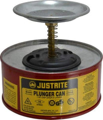 Justrite - 1 Quart Capacity, 5-5/8 Inch High x 7-1/4 Inch Diameter, Steel Plunger Can - 5 Inch Dasher Diameter, Red, Approval Listing/Regulation FM - Americas Industrial Supply