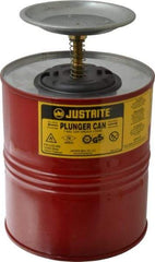 Justrite - 4 Quart Capacity, 10-1/2 Inch High x 7-1/4 Inch Diameter, Steel Plunger Can - 5 Inch Dasher Diameter, Red, Approval Listing/Regulation FM - Americas Industrial Supply