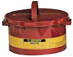 Justrite - 1 Gallon Capacity, Coated Steel, Red Bench Can - 4-1/2 Inch High x 9-3/8 Inch Diameter, 7-1/2 Inch Dasher Diameter - Americas Industrial Supply