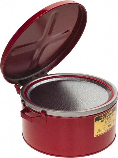 Justrite - 3 Gallon Capacity, Coated Steel, Red Bench Can - 6 Inch High x 13-1/2 Inch Diameter, 12-1/8 Inch Dasher Diameter - Americas Industrial Supply