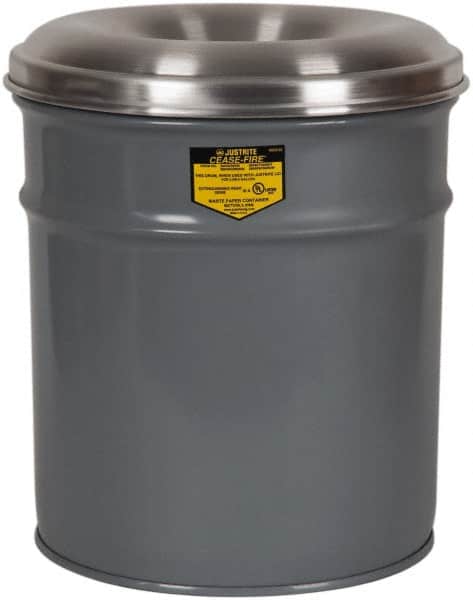 Justrite - 4-1/2 Gallon Complete Unit Fire Resistant Steel Drum and Aluminum Head - 12-1/8 Inch Outside Diameter, 5 Inch Opening Diameter, 14-1/4 Inch High, FM and UL Standards - Americas Industrial Supply
