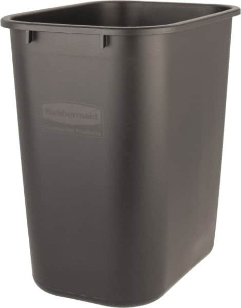 Rubbermaid - 28 Qt Black Rectangle Trash Can - Polyethylene, 15" High x 14-3/8" Long x 10-1/4" Wide - Americas Industrial Supply