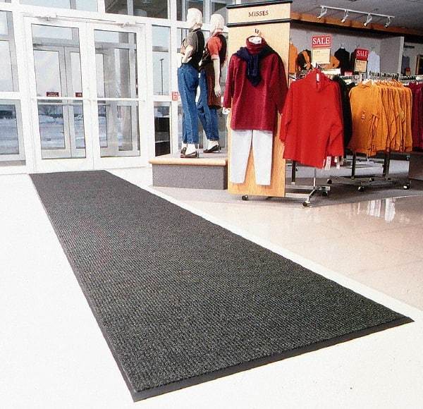 Notrax - 5 Ft. Long x 3 Ft. Wide, Blended Yarn Surface, Ribbed Entrance Matting - 3/8 Inch Thick, Indoor, Heavy Traffic, Vinyl, Charcoal, 4 Edged Side, Series 117 - Americas Industrial Supply