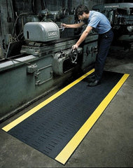 Wearwell - 30' Long x 3' Wide, Dry/Wet Environment, Anti-Fatigue Matting - Black with Yellow Borders, Vinyl with Vinyl Base, Beveled on 4 Sides - Americas Industrial Supply