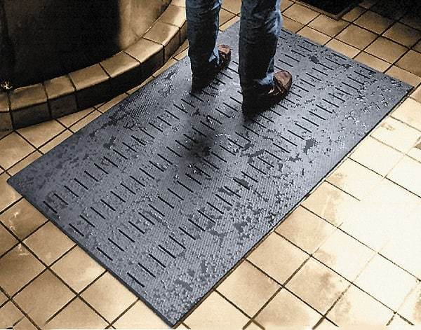 Wearwell - 30' Long x 2' Wide, Dry/Wet Environment, Anti-Fatigue Matting - Black, Vinyl with Vinyl Base, Beveled on 4 Sides - Americas Industrial Supply
