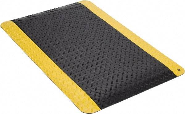 Wearwell - 3' Long x 2' Wide, Dry Environment, Anti-Fatigue Matting - Black with Yellow Borders, Vinyl with Nitrile Blend Base, Beveled on 4 Sides - Americas Industrial Supply