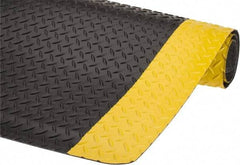 Wearwell - 5' Long x 3' Wide, Dry Environment, Anti-Fatigue Matting - Black with Yellow Borders, Vinyl with Nitrile Blend Base, Beveled on 4 Sides - Americas Industrial Supply