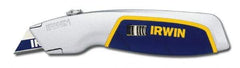 Irwin - Retractable Utility Knife - Silver & Blue Plastic Handle, 3 Blades Included - Americas Industrial Supply