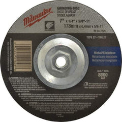 Milwaukee Tool - 24 Grit, 7" Wheel Diam, 1/4" Wheel Thickness, Type 27 Depressed Center Wheel - Aluminum Oxide, Resinoid Bond, R Hardness, 8,600 Max RPM, Compatible with Angle Grinder - Americas Industrial Supply