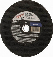 Milwaukee Tool - 12" 24 Grit Aluminum Oxide Cutoff Wheel - 1/8" Thick, 1" Arbor, 6,360 Max RPM, Use with Angle Grinders - Americas Industrial Supply