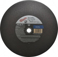 Milwaukee Tool - 14" 24 Grit Aluminum Oxide Cutoff Wheel - 1/8" Thick, 1" Arbor, 5,400 Max RPM, Use with Angle Grinders - Americas Industrial Supply