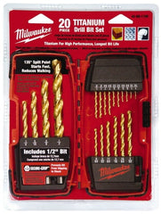 Milwaukee Tool - 9/64 to 1/2", 135° Point, Titanium Finish, Steel Jobber Length Drill Bit Set - Americas Industrial Supply