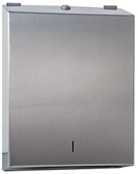 Made in USA - Manual, Stainless Steel Paper Towel Dispenser - 14-1/2" High x 11" Wide x 4" Deep, 2 Sleeves, Silver - Americas Industrial Supply