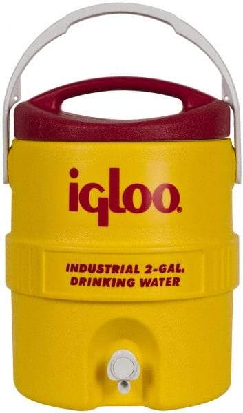 Igloo - 2 Gal Beverage Cooler - Plastic, Yellow/Red - Americas Industrial Supply