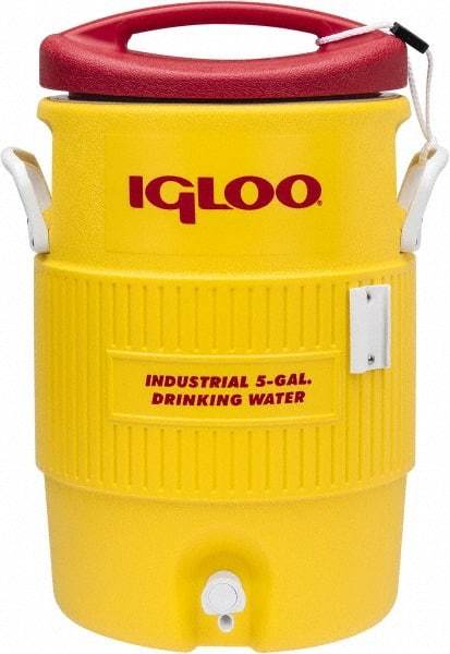 Igloo - 5 Gal Beverage Cooler - Plastic, Yellow/Red - Americas Industrial Supply