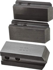 H & R Manufacturing - 1.5mm x 60° Serrated Attachment, Square Soft Lathe Chuck Jaw - 3 Jaws, Steel, 1.181" Btw Mount Hole Ctrs, 5" Long x 1-3/4" Wide x 2" High, 0.63" Groove, 12mm Fastener - Americas Industrial Supply