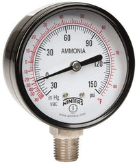Winters - 2-1/2" Dial, 1/4 Thread, 30-0-150 Scale Range, Pressure Gauge - Lower Connection Mount, Accurate to 3-2-3% of Scale - Americas Industrial Supply