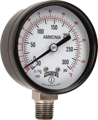 Winters - 2-1/2" Dial, 1/4 Thread, 30-0-300 Scale Range, Pressure Gauge - Lower Connection Mount, Accurate to 3-2-3% of Scale - Americas Industrial Supply