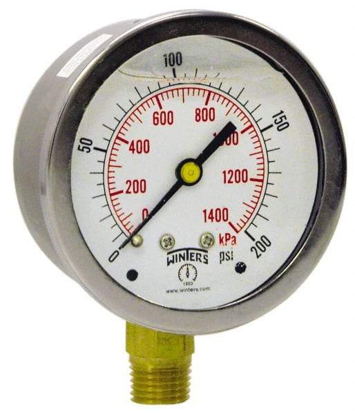 Winters - 2-1/2" Dial, 1/4 Thread, 0-160 Scale Range, Pressure Gauge - Lower Connection Mount, Accurate to 1.5% of Scale - Americas Industrial Supply