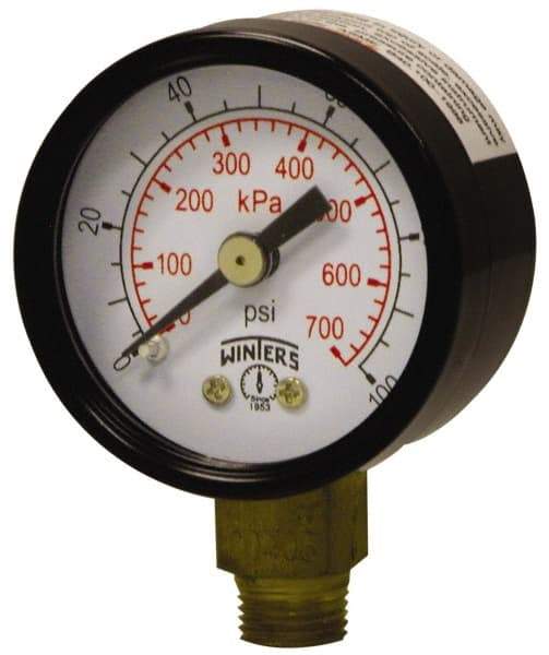 Winters - 1-1/2" Dial, 1/8 Thread, 0-160 Scale Range, Pressure Gauge - Lower Connection Mount, Accurate to 3-2-3% of Scale - Americas Industrial Supply