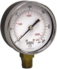 Winters - 2-1/2" Dial, 1/4 Thread, 0-300 Scale Range, Pressure Gauge - Lower Connection Mount, Accurate to 3-2-3% of Scale - Americas Industrial Supply