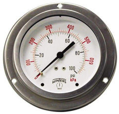 Winters - 2-1/2" Dial, 1/4 Thread, 0-600 Scale Range, Pressure Gauge - Front Flange Panel Mount, Center Back Connection Mount, Accurate to 1.5% of Scale - Americas Industrial Supply