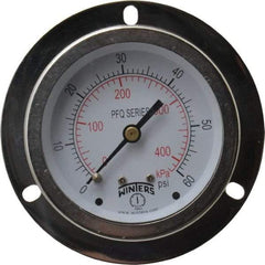 Winters - 2-1/2" Dial, 1/4 Thread, 0-60 Scale Range, Pressure Gauge - Front Flange Panel Mount, Center Back Connection Mount, Accurate to 1.5% of Scale - Americas Industrial Supply