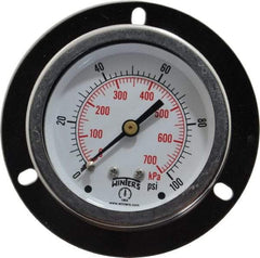 Winters - 2-1/2" Dial, 1/4 Thread, 0-100 Scale Range, Pressure Gauge - Front Flange Panel Mount, Center Back Connection Mount, Accurate to 1.5% of Scale - Americas Industrial Supply