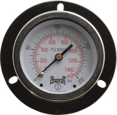 Winters - 2-1/2" Dial, 1/4 Thread, 0-200 Scale Range, Pressure Gauge - Front Flange Panel Mount, Center Back Connection Mount, Accurate to 1.5% of Scale - Americas Industrial Supply