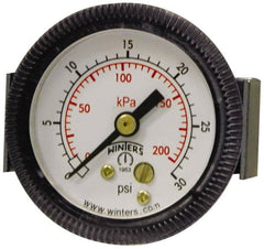 Winters - 2-1/2" Dial, 1/4 Thread, 0-300 Scale Range, Pressure Gauge - U-Clamp Panel Mount, Center Back Connection Mount, Accurate to 2.5% of Scale - Americas Industrial Supply