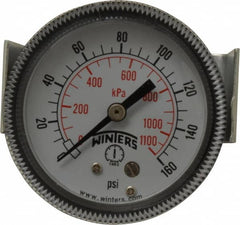 Winters - 2" Dial, 1/8 Thread, 0-160 Scale Range, Pressure Gauge - U-Clamp Panel Mount, Center Back Connection Mount, Accurate to 2.5% of Scale - Americas Industrial Supply